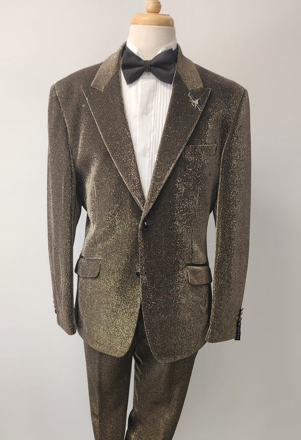 Metallic Shimmer Peak Lapel Fashion Suit - Gold, Silver or Burgundy