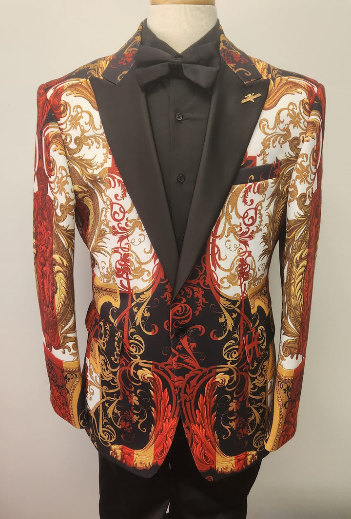 Red / Gold Faces Fashion Coat