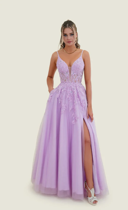 FLAIR Prom 25045 LILAC Tulle Lace Dress