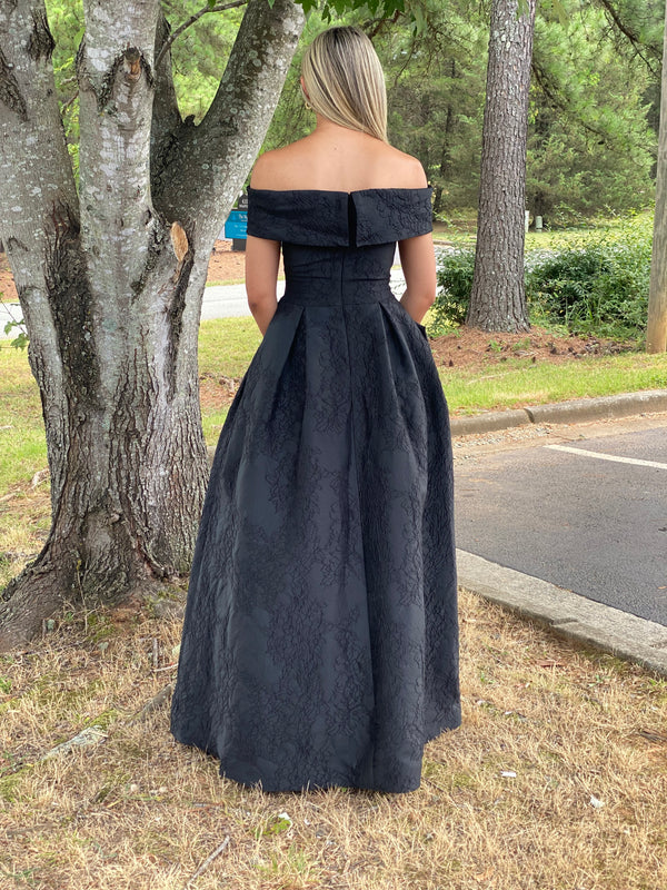 FLAIR PROM 24738 Black Off the Shoulder Ballgown