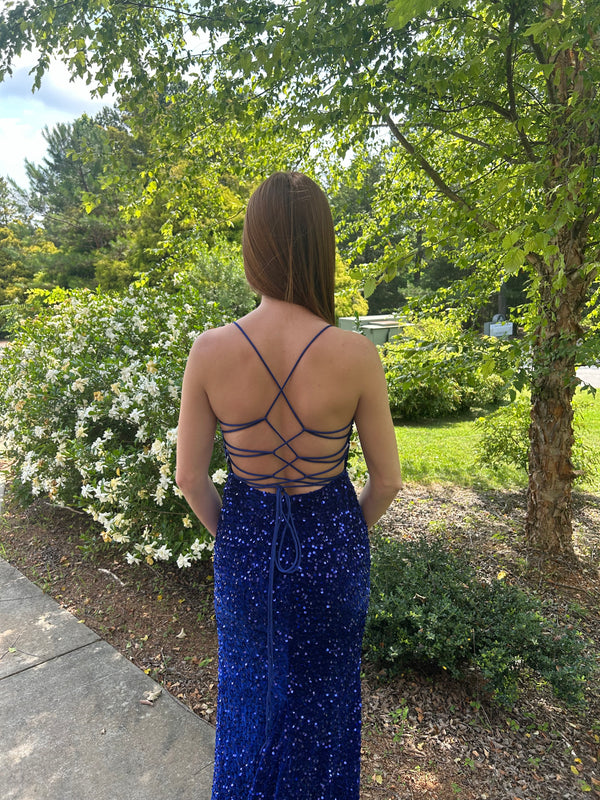 FLAIR Prom 24740 Royal Blue Sequin Sheath Dress