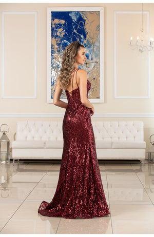 FLAIR Prom 24706 Wine Fitted Sequin Dress FLAIR Prom 