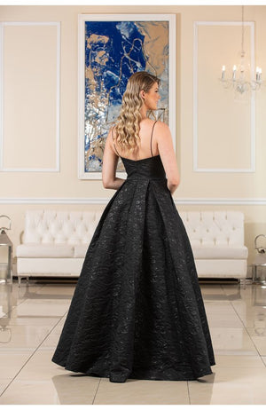 FLAIR Prom 24759 Black Jacquard Elegant A-Line Dress FLAIR Prom 
