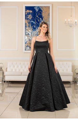 FLAIR Prom 24759 Black Jacquard Elegant A-Line Dress FLAIR Prom 