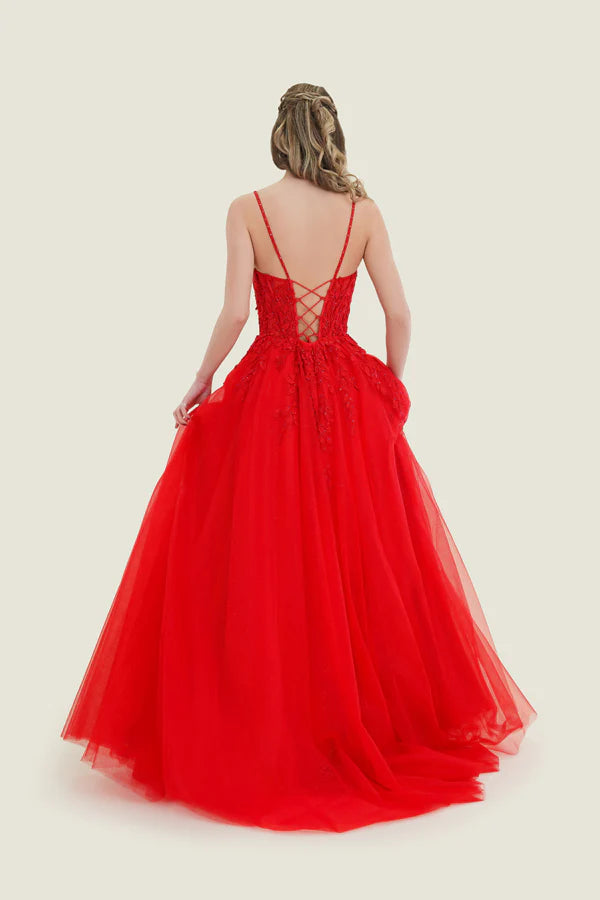 FLAIR Prom 25039 Red Tulle Ballgown FLAIR Prom 