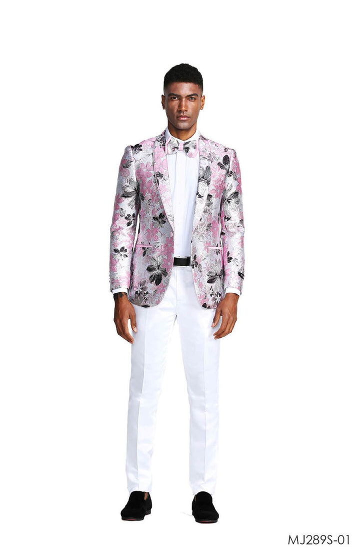 Big & Tall Men's Floral Fashion Jacket and Bow Tie - Pink or Blue