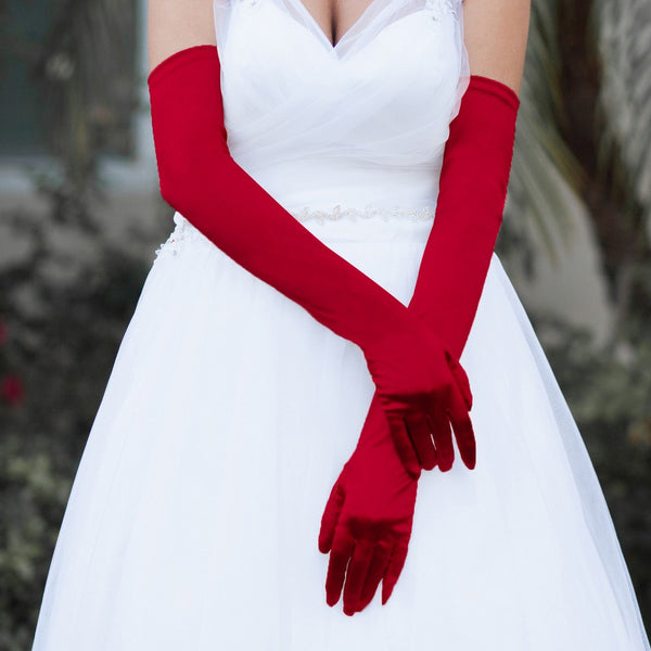 Opera Length Red Satin Gloves