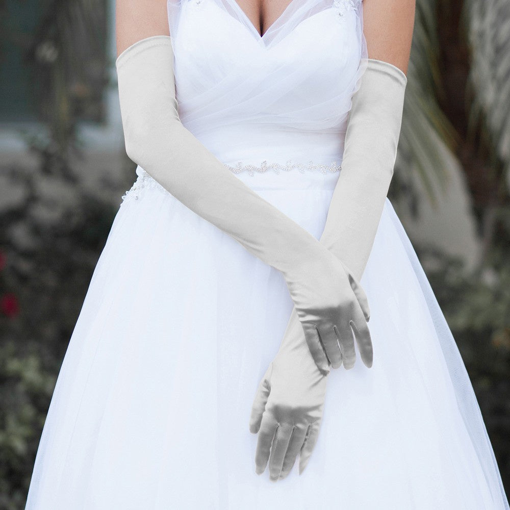 Opera Length Silver Satin Gloves Opera Length Silver Satin Gloves