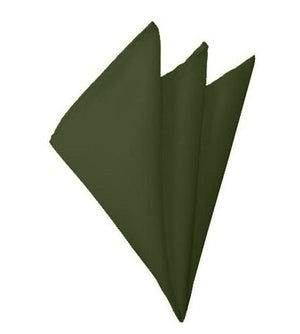 New Solid Satin Pocket Square - Dark Olive Green Manzini Neckwear 