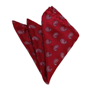Red, White, Grey Paisley Design Woven Self Tie Bow Tie and Pocket Square Manzini Neckwear 