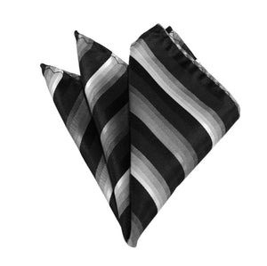 Black White Charcoal Grey Thick Stripe Woven Tie and Pocket Square Romario Manzini 