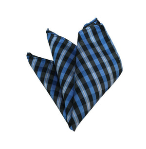 Light Blue, Grey, Black Checked Woven Necktie and Pocket Square Romario Manzini 