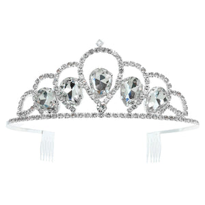 Clear Crystal Rhinestone Teardrop Princess Silver Tiara Sophia Collection 