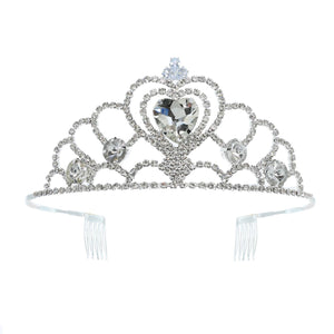 Crystal Rhinestone Heart Shaped Princess Silver Tiara Sophia Collection 