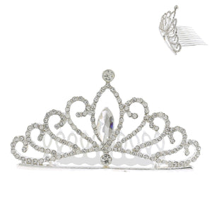 Teardrop Cut Crystal Swirl Silver Mini Tiara Comb Sophia Collection 