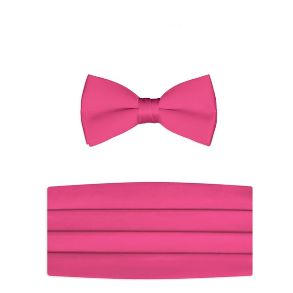 New Satin Bow Tie & Cummerbund Set - Hot Pink