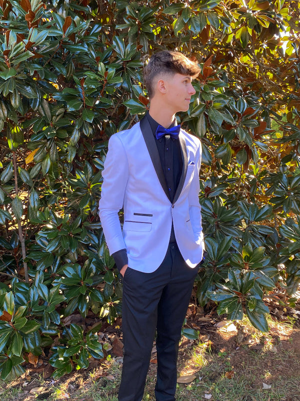 New Azzuro White with Black Shawl Slim Fit Tuxedo Azzuro 