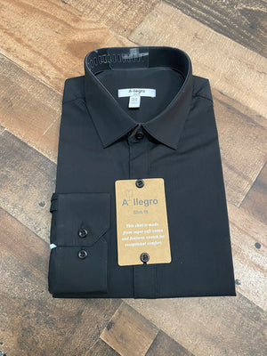New Allegro Black Laydown Collar Dress Shirt VINCI 