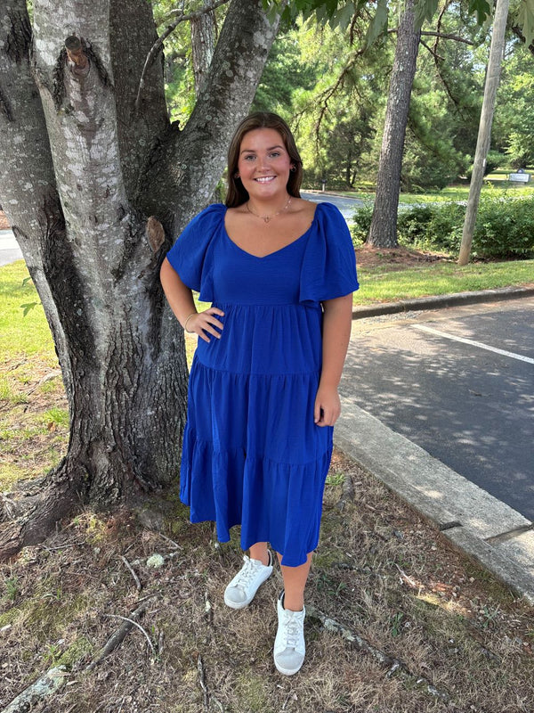 Under The Stars Royal Blue Midi Dress with Tie Back