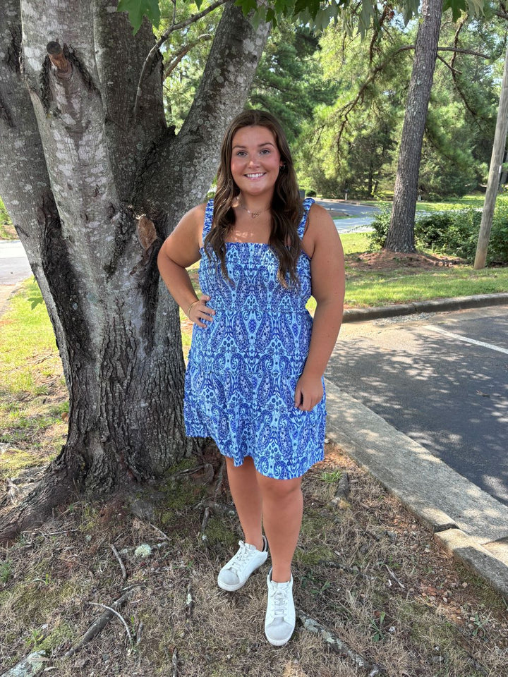 Simply Southern Blue Paisley Tiered Tank Dress