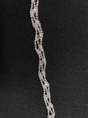 Crystal Rhinestone Silver Wavy Design Belt or Strap Cristal D'Or 
