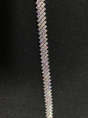 Iridescent Silver Rhinestone Zig Zag 16" Belt or Strap Cristal D'Or 