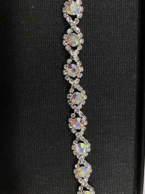 AB Iridescent Center Stone Rhinestone Silver Belt / Strap Cristal D'Or 