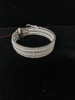 Pearl and Rhinestone 5 Row Cuff Bracelet Not specified 