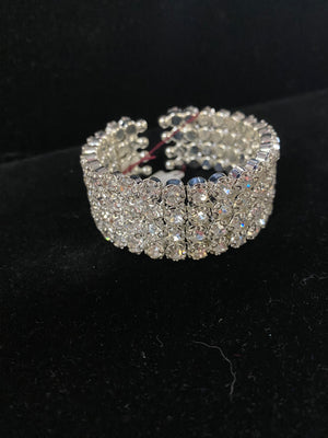 Large Round Stone Silver Cuff Bracelet Cristal D'Or 