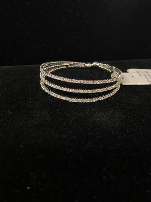 Rhinestone Split Cuff 3 Row Silver Bracelet Wona Trading Co 