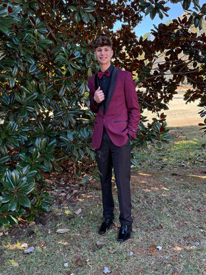 New Azzuro Burgundy with Black Shawl Slim Fit Tuxedo Azzuro 