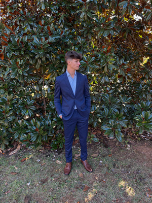 New Blue Fitted Laydown Collar Tuxedo Dress Shirt Formal Shirts 