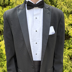 Black Pick Stitch Peak Lapel Modern Fit Tuxedo by SAVVI Savvi Evening Collection 