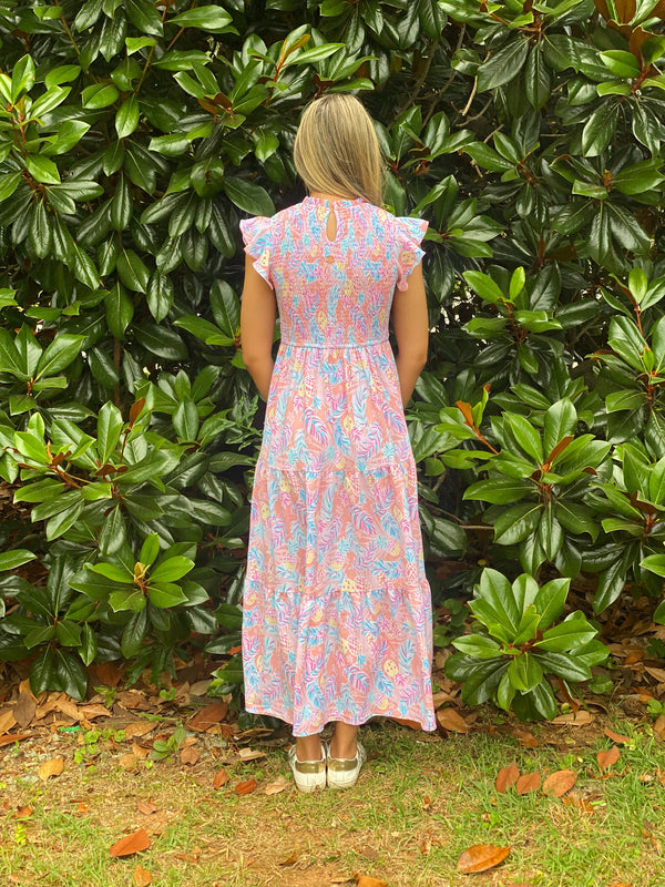 Simply Southern Tropical Print Smocked Midi Dress