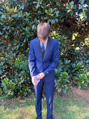 New Slim Fit Navy w/ Black Shawl Tuxedo Jacket & Pant Fabian Couture Group LLC 