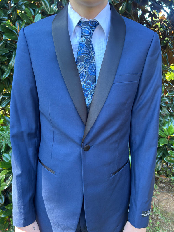 New Slim Fit Navy w/ Black Shawl Tuxedo Jacket & Pant Fabian Couture Group LLC 