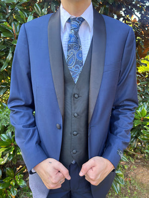 New Slim Fit Navy w/ Black Shawl Tuxedo Jacket & Pant Fabian Couture Group LLC 