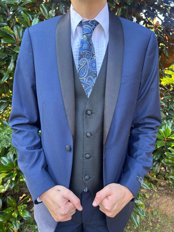 New Slim Fit Navy w/ Black Shawl Tuxedo Jacket & Pant Fabian Couture Group LLC 