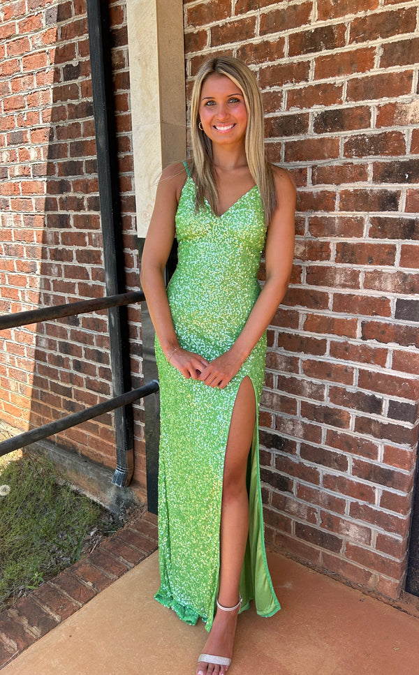 INTRIGUE by Blush Prom 91011 Apple Green Beaded Dress with Slit