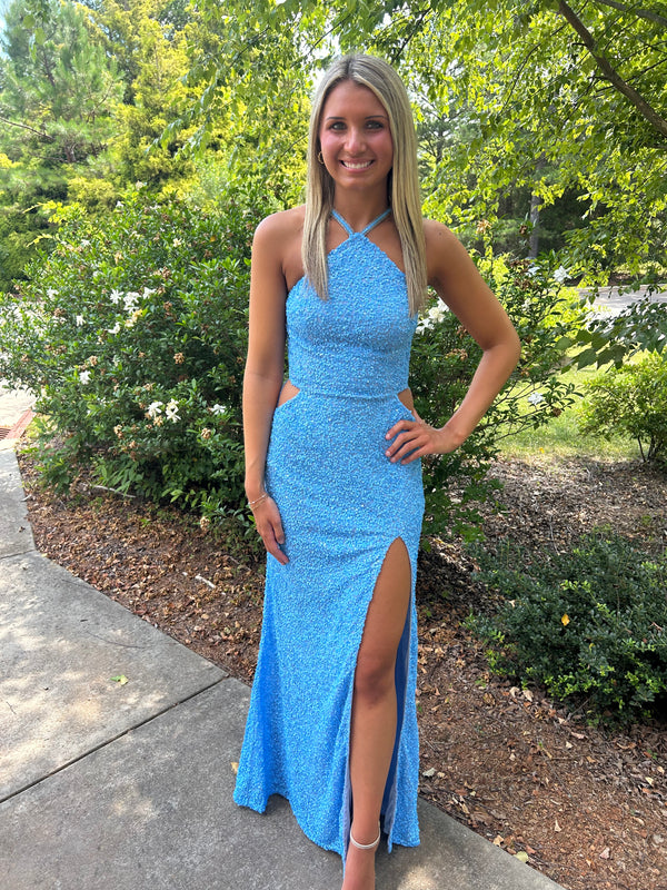 INTRIGUE 91014 Ocean Blue Beaded Dress