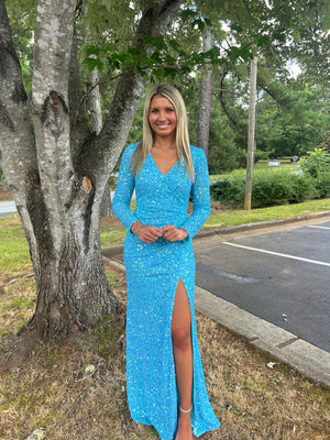 ocean sequin dress Chandalier P30006 Sequin High Slit Prom Dress 2026 OCEAN / 6