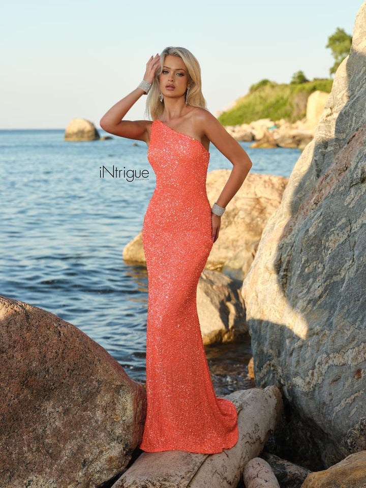 INTRIGUE by Blush Prom 918 PARTY PINK One Shoulder Sequin Sheath Dress