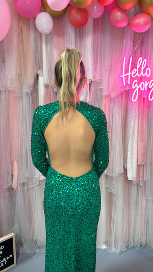 INTRIGUE 933 Ocean Blue Long Sleeve Sequin Dress
