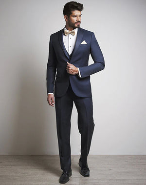 Ink Blue Harmony 100% Wool Men's Slim Fit Tuxedo Luxe Faille 