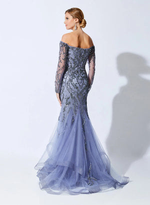 Ivonne D 221D48 Periwinkle Off Shoulder Long Sleeve Mermaid Dress Mon Cheri 