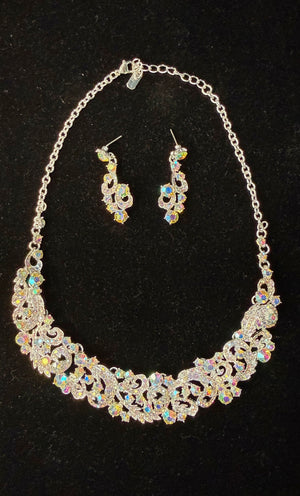 Iridescent Bubble Stone Embellished Silver Statement Necklace and Earring Set Christina Collection Fashion Jewelry 