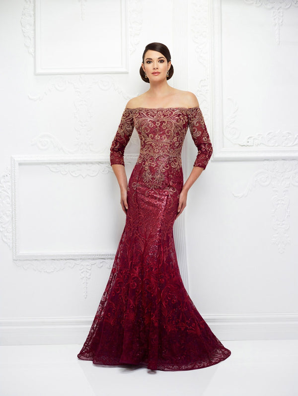 Ivonne D 118D07 Lace 3/4 Sleeve Trumpet Dress CRANBERRY GOLD / 24W Ivonne D 118D07 Lace 3/4 Sleeve Trumpet Dress CRANBERRY GOLD / 24W