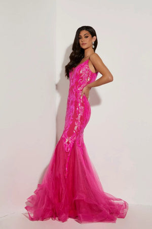 JASZ Couture 7443 Tulle & Sequin Design Fit-n-Flare Dress Jasz Couture 