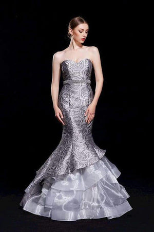 J'adore 12035 Silver Layered Mermaid Dress J'Adore 