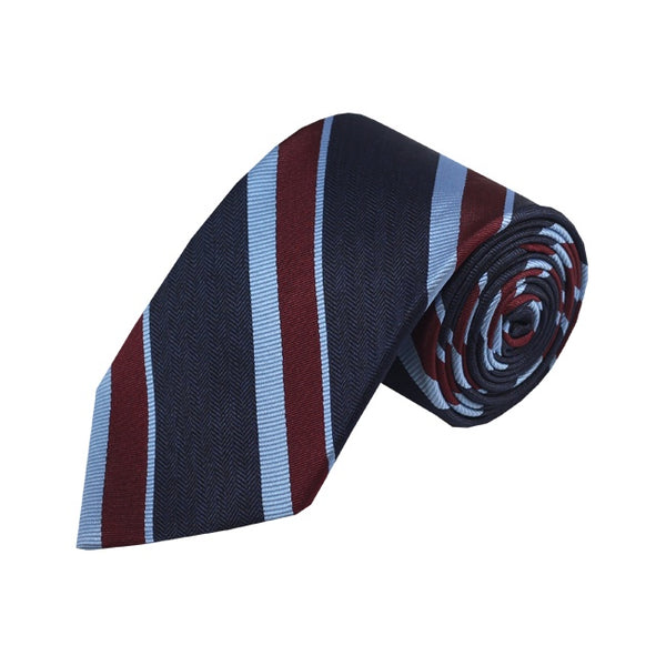Powder Blue and Red Stripes On Navy Design Tie